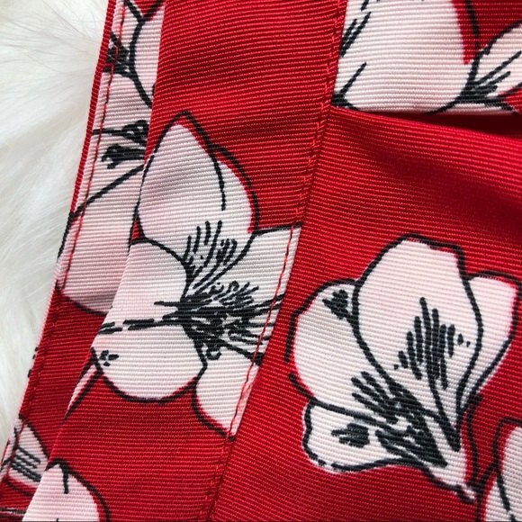 Forever 21 Pleated Circle Skirt Hibiscus Print Red Flawed 25 - Picture 8 of 8